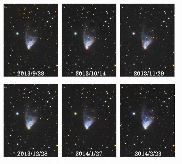 ハッブルの変光星雲　半年の変化